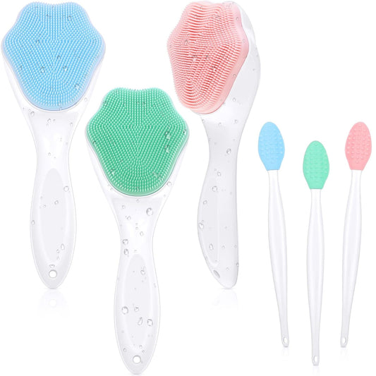 3 Pieces Silicone Face Scrubber, Exfoliating Brush, Handheld Silicone Facial Cleansing Brush with 3 Pcs Double Sided Lip Scrub Tools for Face Skincare(Fresh)