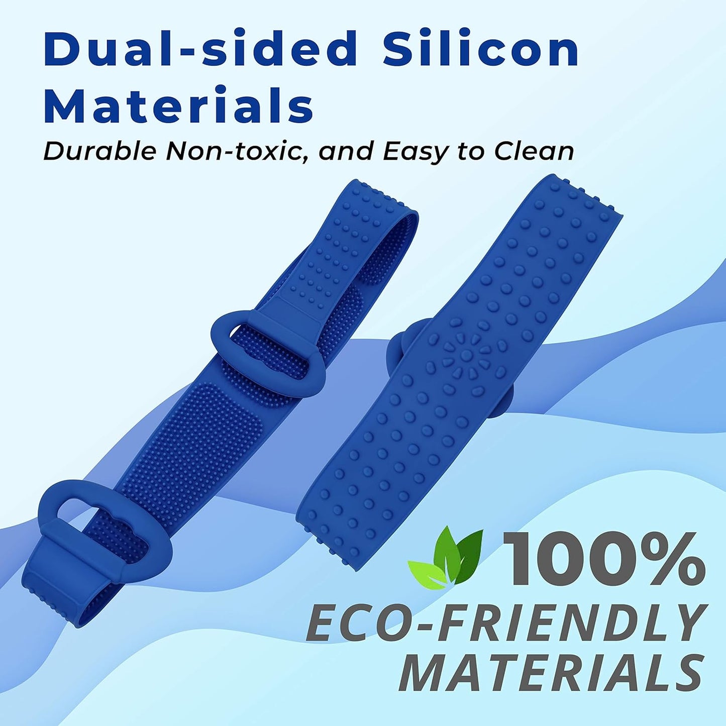 Silicone Bath Body Brush - Extra Long Shower Exfoliating Body Scrubber for Adults & Kids - Foot Scrub & Skin Invigoration -31.5In Long - Includes Free Travel Accessory (Blue)