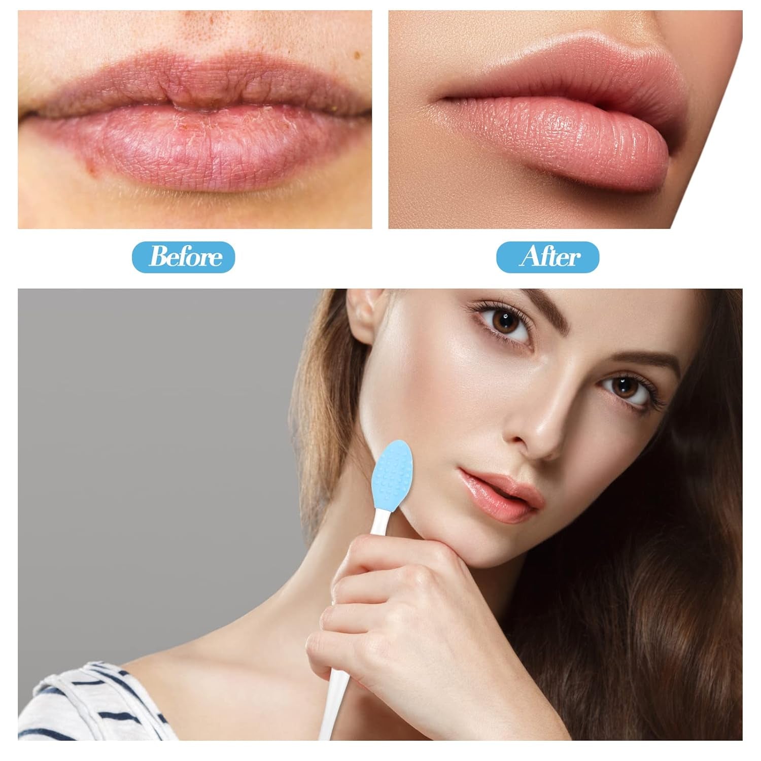 3 Pieces Silicone Face Scrubber, Exfoliating Brush, Handheld Silicone Facial Cleansing Brush with 3 Pcs Double Sided Lip Scrub Tools for Face Skincare(Fresh)