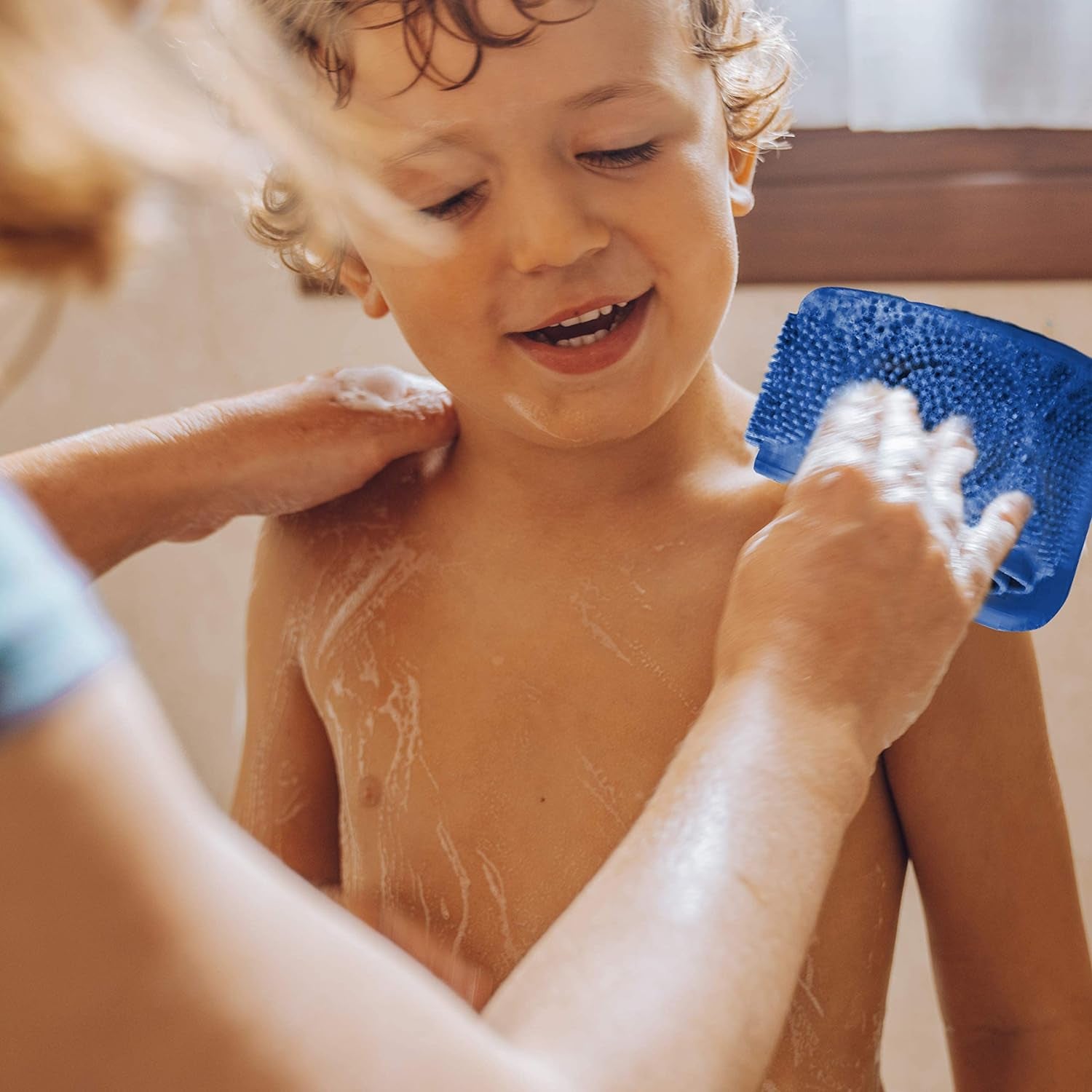 Silicone Bath Body Brush - Extra Long Shower Exfoliating Body Scrubber for Adults & Kids - Foot Scrub & Skin Invigoration -31.5In Long - Includes Free Travel Accessory (Blue)