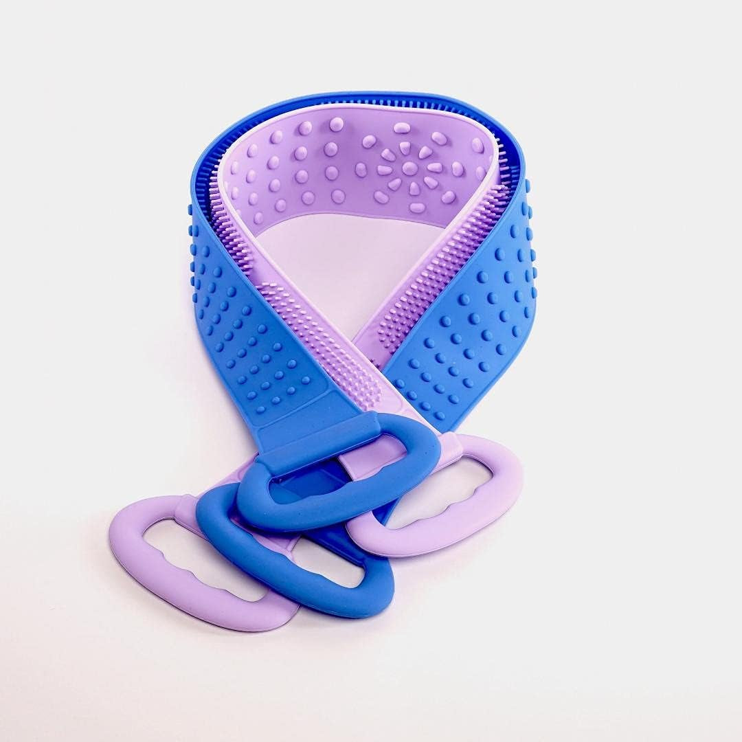 Silicone Bath Body Brush - Extra Long Shower Exfoliating Body Scrubber for Adults & Kids - Foot Scrub & Skin Invigoration -31.5In Long - Includes Free Travel Accessory (Blue)